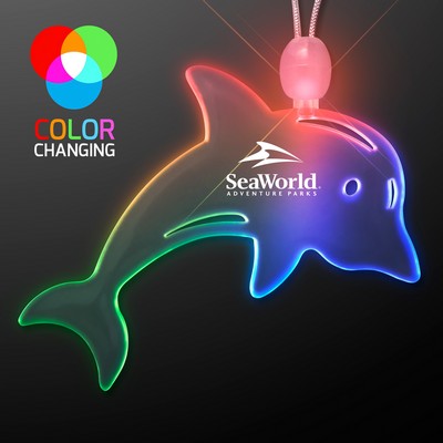 Acrylic Dolphin Shape Necklace w/ Multicolor LED - Domestic Print