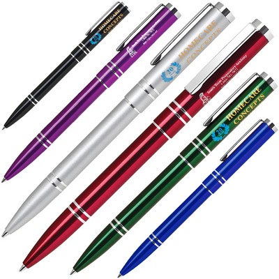 Aluminum Click Action Ballpoint Pen w/ Shiny Chrome Accents