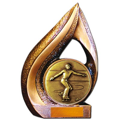 Stock 9" Flame Trophy with 2" Figure Skating Male Coin and Engraving Plate