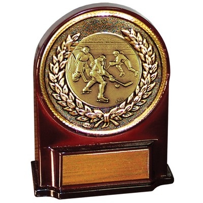 Stock 5 1/2" Medallion Award With 2" Hockey Coin and Engraving Plate