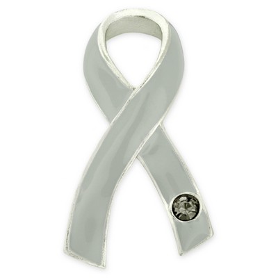 Grey Ribbon with Stone Pin