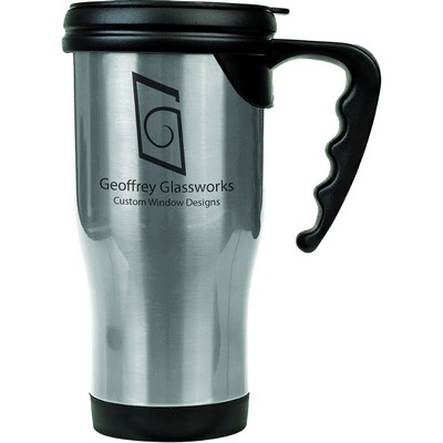 Engraved Gloss Silver Travel Mug W/Handle