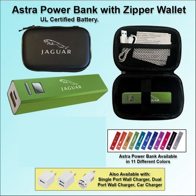 Astra Power Bank Gift Set in Zipper Wallet 2000 mAh - Green