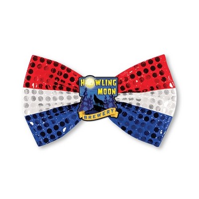 3" x 6-1/2" Glitz 'N Gleam Patriotic Bow Tie w/ Custom Printed Faux Leather Icon