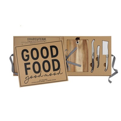 Wood Cheese Board with Knives Boxed