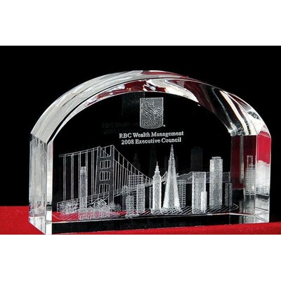 3-D Crystal San Francisco Skyline in Arch Award w/Custom Etching (4")