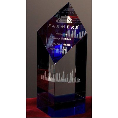 Color Crystal Diamond Tower Award w/Blue Crystal Layer (8")