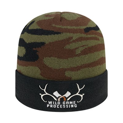 Woodland Camouflage Knit Cap with Solid Color Cuff