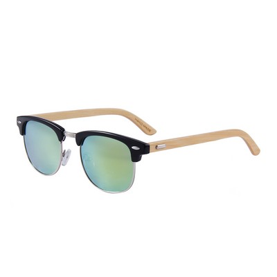 Bamboo Sunglasses - Gold Mirror Lenses - Black Frames