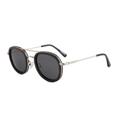 Stainless Steel Sunglasses - Smoke Polarized Lenses - Ebony Wood and Stainless Steel Frames