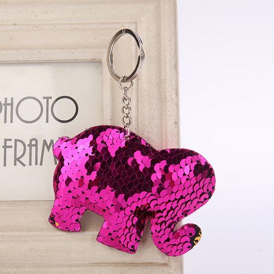 Elephant Shaped Reversible Sequins Keychain