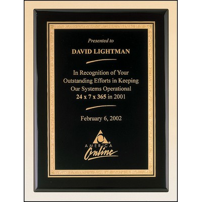 Airflyte® Black Stained Piano-Finish Plaque w/Brass Plate & Gold Florentine Border (8"x 10")