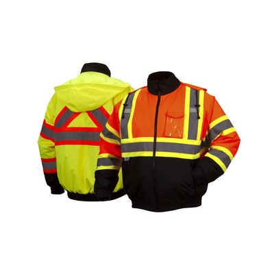 Pyramex Class 3 Hi-Vis X-Back Two-Tone Black Bottom Bomber Jacket