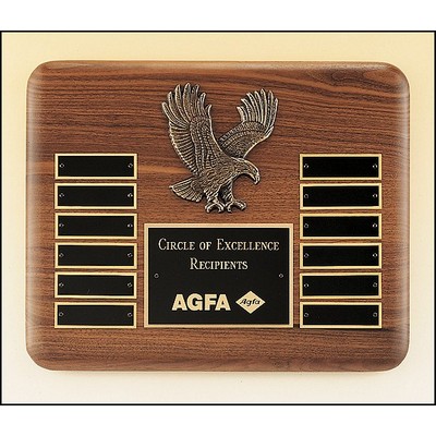 American Walnut Plaque w/Sculptured Relief Eagle Casting & 12 Brass Plates (10.5"x 13")