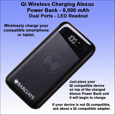 Qi Wireless Charging Alexus Power Bank 8000 mAh - Black