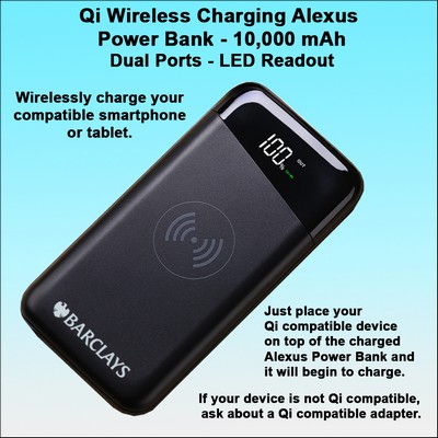 Qi Wireless Charging Alexus Power Bank 10000 mAh - Black