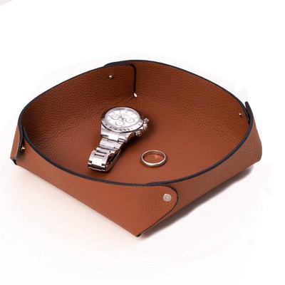 Leather catchall valet tray in lay flat design