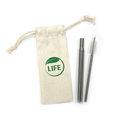 Collapsible Straw/Brush Set In A Pouch