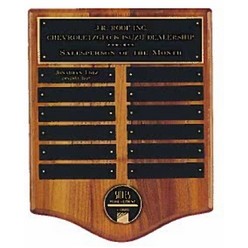 CAM Series American Walnut Plaque w/CAM Medallion, 12 Brass Plates & Rounded Bottom (12"x 15")