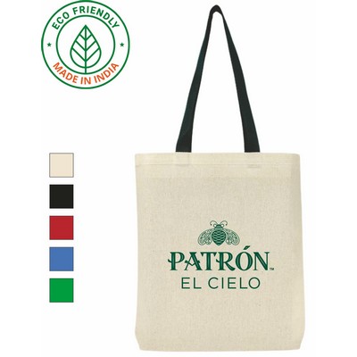 7 oz Cotton Canvas Tote Bag Green Handle - Eco Friendly Tradeshow Tote 15 x 14 x 2