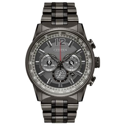 Citizen Men's Nighthawk Eco-Drive Stainless Steel Watch w/Gray Dial & Red Accents