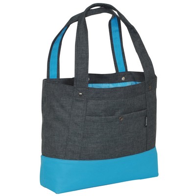 Everest Stylish Tablet Tote Bag, Charcoal Gray/Aqua Blue