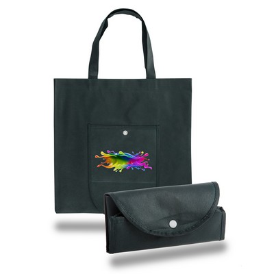 Foldable Non Woven Tote Bag w/ Snap Closure - Full Color Transfer (14 3/4"x14 3/4")