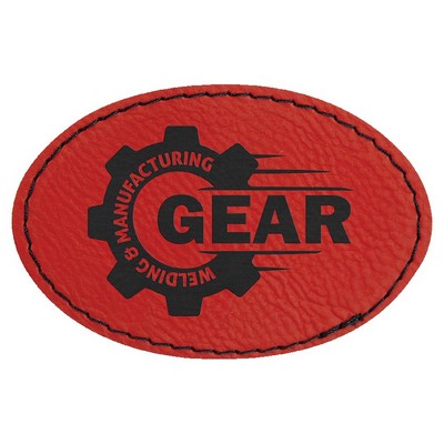 Oval Engraved Patch with Adhesive, Red Faux Leather, 3" x 2"