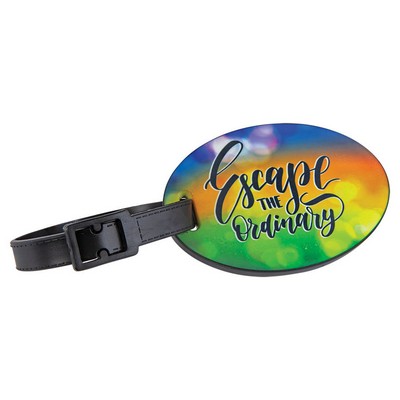 3" x 2" Sublimatable Polymer Oval Luggage Tag with Black Edge and Strap