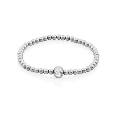 CJ Steelx "Mom and Me" Beaded Stretch Bracelet with 5mm Crystal - Silver - 6"