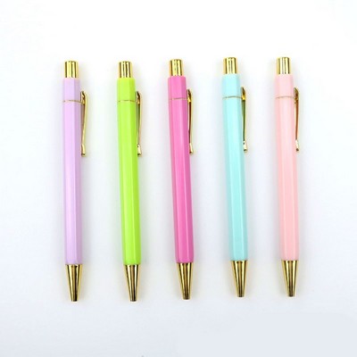 Hexagon Macaron Color Plastic Ballpoint Pen with Golden Clip