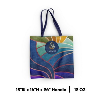 Full Sublimation 12 Oz Poly Canvas Tote Bag - 15"W X 16"H X 26"Handle