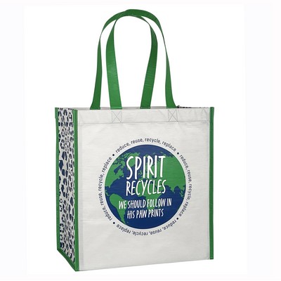 Custom Recycled Full-Color Printed 145g Laminated RPET Tote Bag 12"x13"x8"