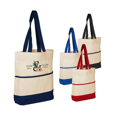 100% Cotton Canvas Tote bag w/Color Accent Pocke