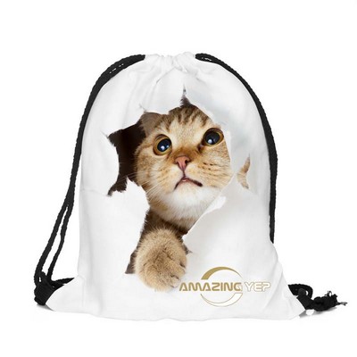 Wear Resistant Cat Shoulders Drawstring Backpack