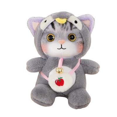 10" Velour Plush Cat with Hoodie & Bell