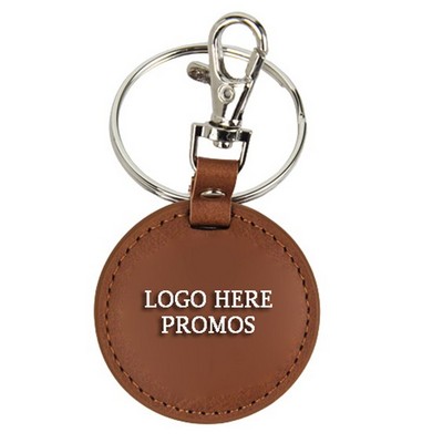 Debossed Round PU Leather Keychain