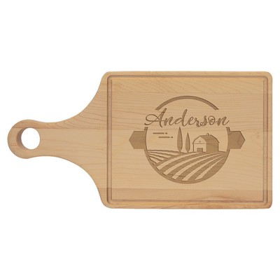 13.5" x 7" Maple Cutting Board Paddle Shape with Drip Ring