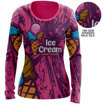 Women's 180 GSM Spandex Milk Silk Sublimation Performance Long Sleeve T-Shirt