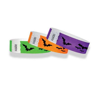 3/4" wide x 10" long - 3/4" Tyvek Halloween Bats Wristband Printed 1/0