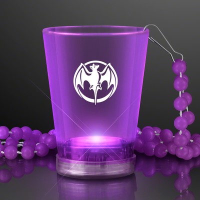 1.5 Oz. Custom Light Up Purple Shot Glass w/ Bead Necklace - Domestic Print