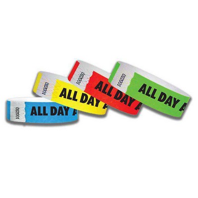 3/4" wide x 10" long - 3/4" All Day Tyvek Wristbands Printed 1/0