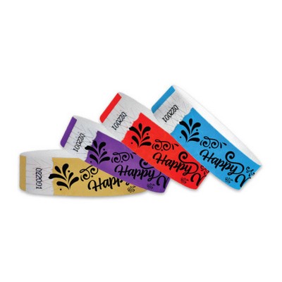 3/4" wide x 10" long - 3/4" Tyvek Wristband Happy New Year Printed 1/0