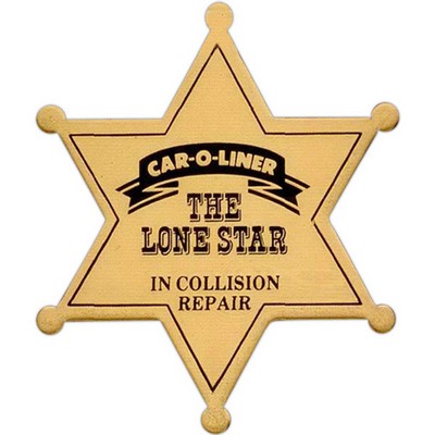 Aluminum 6 Point Star Badge with a screen printed imprint. Made in the USA