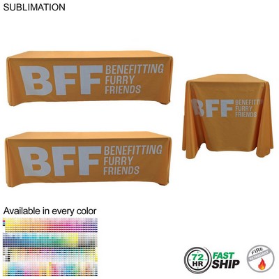 72 Hr Fast Ship - Sublimated PREMIUM Cloth for 8' table, Drape style, Closed Back, Rounded Corners