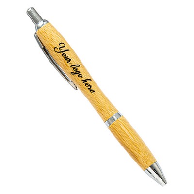 Natural Bamboo Wood Pen W/ Silver Trim