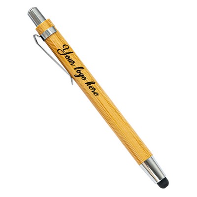 Natural Bamboo Wood Stylus Pen W/ Silver Trim