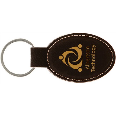 3" x 1 3/4" Black/Gold Laserable Leatherette Oval Keychain