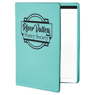 9 1/2" x 12" Teal Laserable Leatherette Portfolio with Notepad