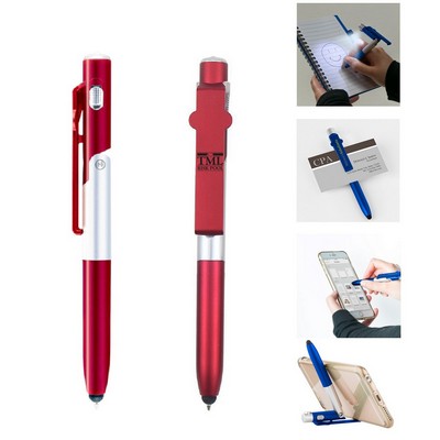 4in1 Multi-function Ballpoint Pen LED Stylus Phone Stand